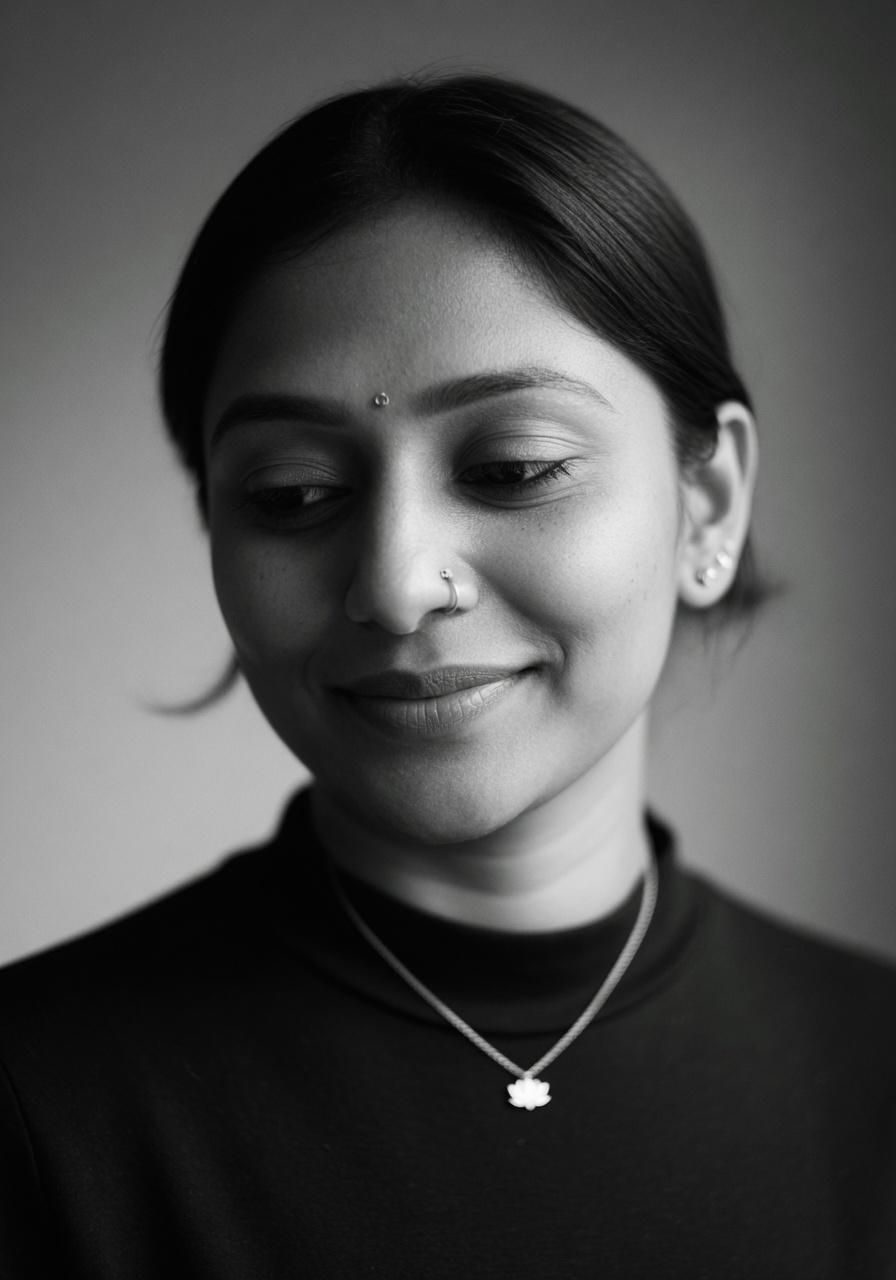 Shaista Zeeshan, high-end black and white portrait